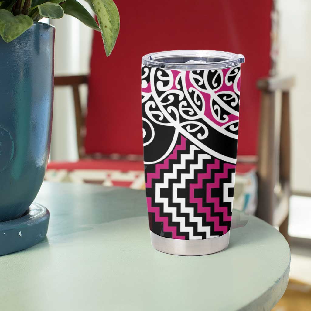 Pink Aotearoa Tukutuku Manawa Tapu Tumbler Cup Ta Moko Toi Maori LT9 - Polynesian Pride