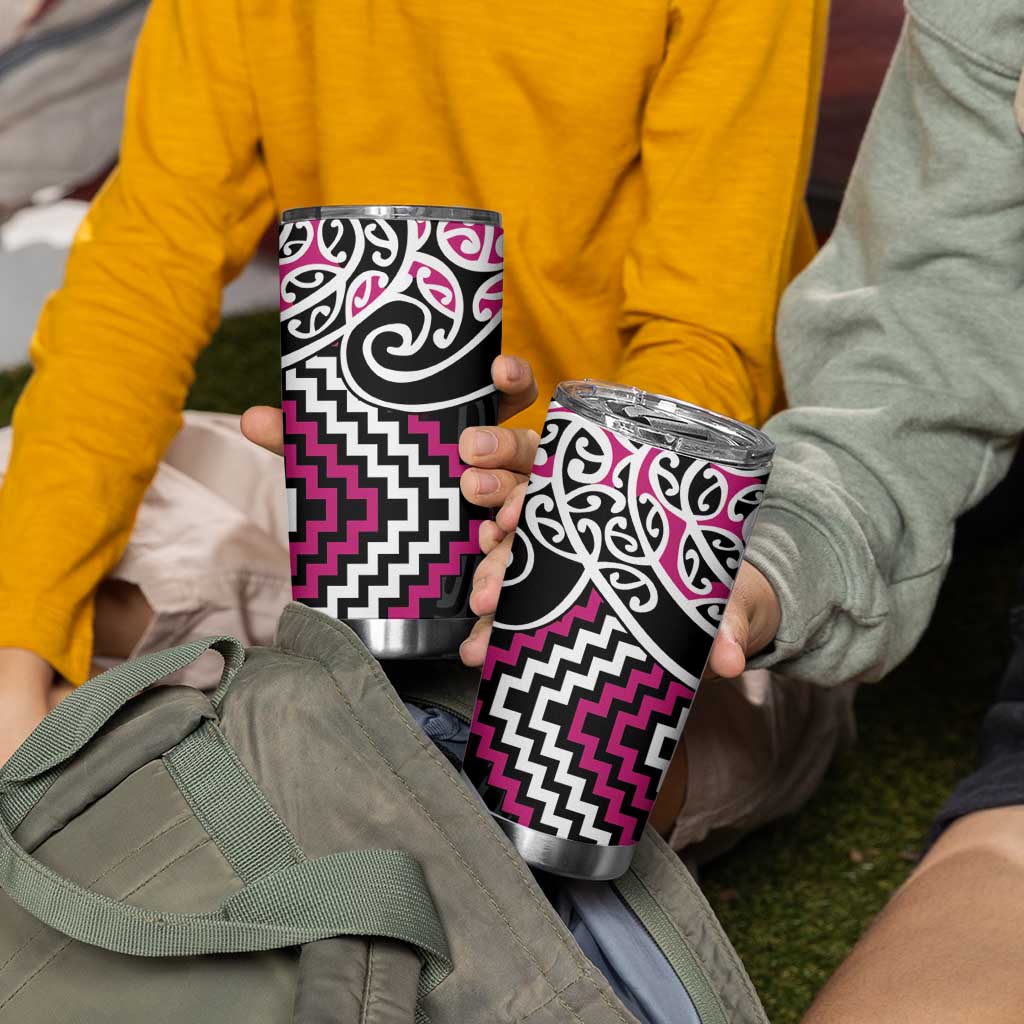 Pink Aotearoa Tukutuku Manawa Tapu Tumbler Cup Ta Moko Toi Maori LT9 - Polynesian Pride