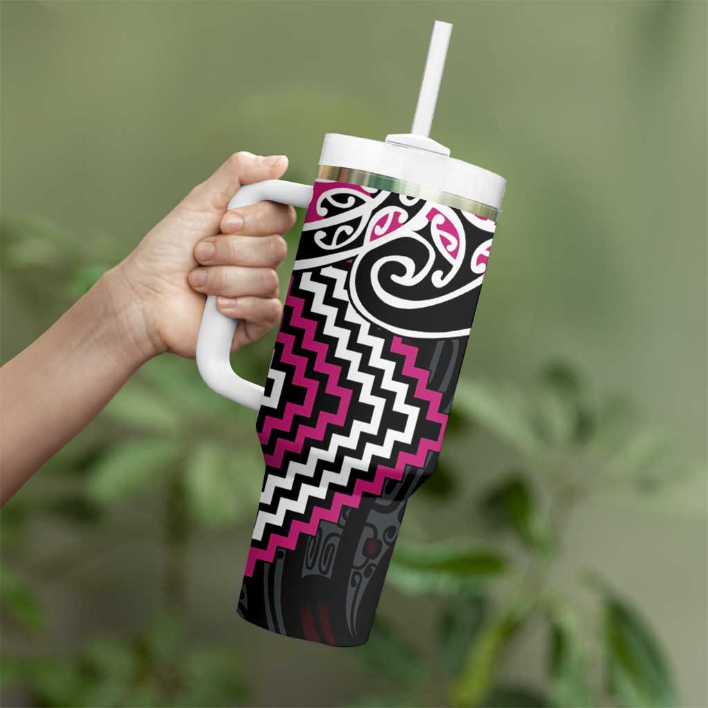 Pink Aotearoa Tukutuku Manawa Tapu Tumbler With Handle Ta Moko Toi Maori LT9 - Polynesian Pride