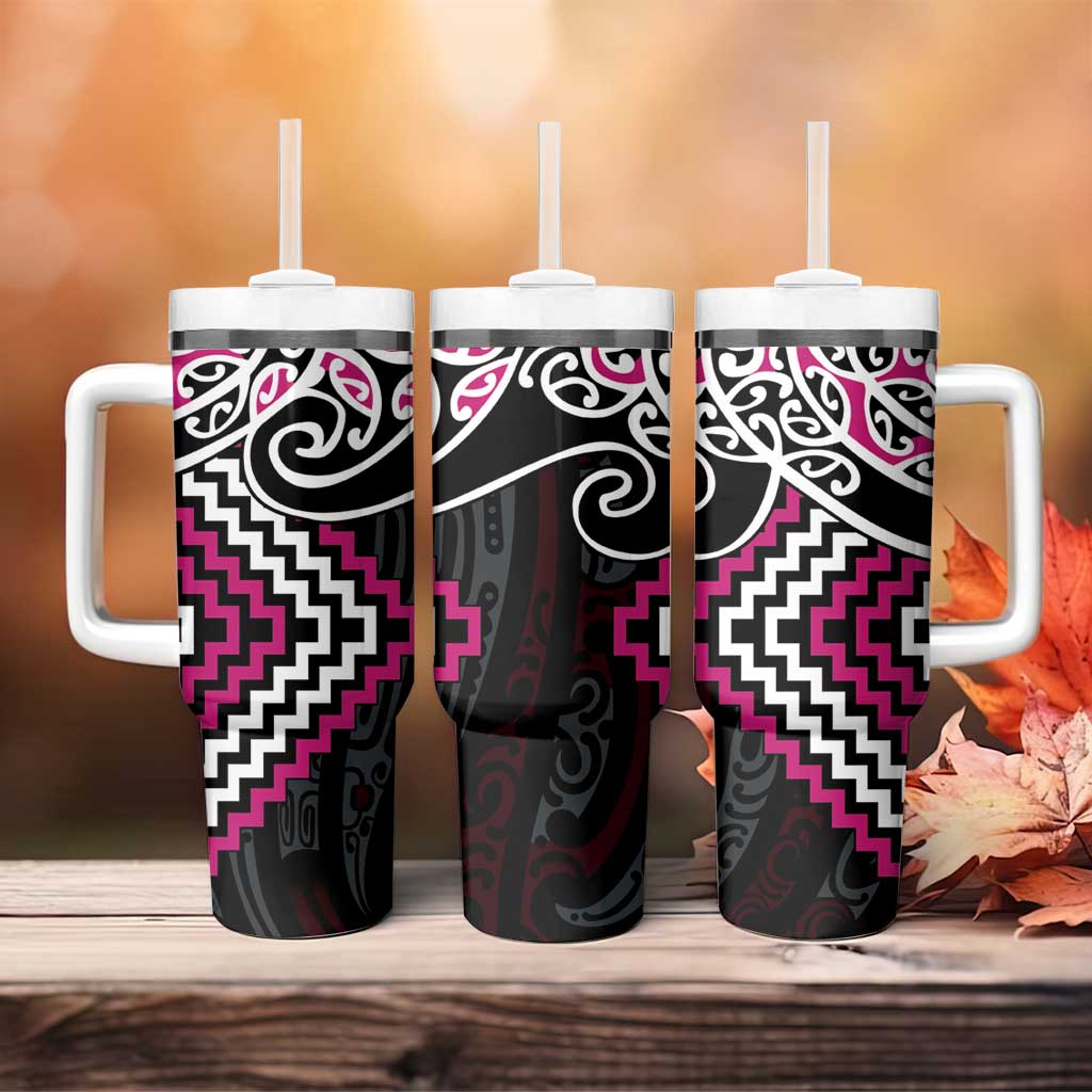 Pink Aotearoa Tukutuku Manawa Tapu Tumbler With Handle Ta Moko Toi Maori LT9 - Polynesian Pride