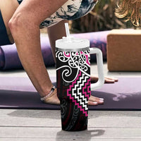 Pink Aotearoa Tukutuku Manawa Tapu Tumbler With Handle Ta Moko Toi Maori LT9 - Polynesian Pride