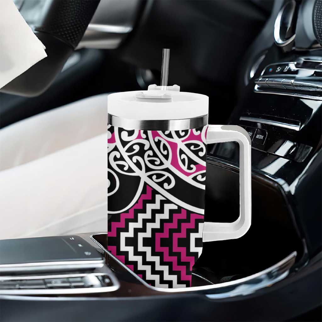 Pink Aotearoa Tukutuku Manawa Tapu Tumbler With Handle Ta Moko Toi Maori LT9 - Polynesian Pride