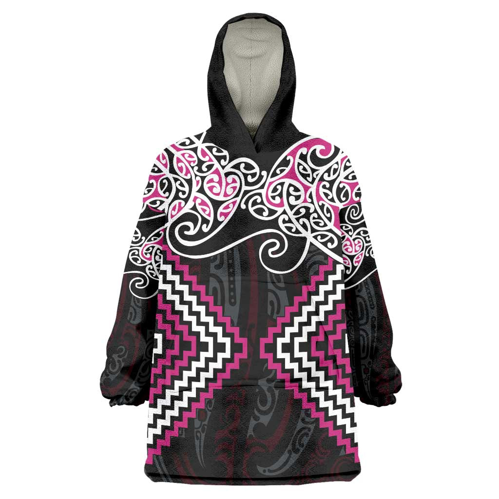 Pink Aotearoa Tukutuku Manawa Tapu Wearable Blanket Hoodie Ta Moko Toi Maori LT9 One Size Pink - Polynesian Pride