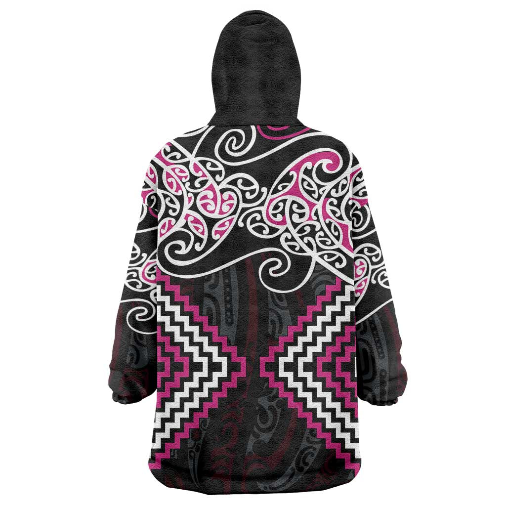 Pink Aotearoa Tukutuku Manawa Tapu Wearable Blanket Hoodie Ta Moko Toi Maori LT9 - Polynesian Pride