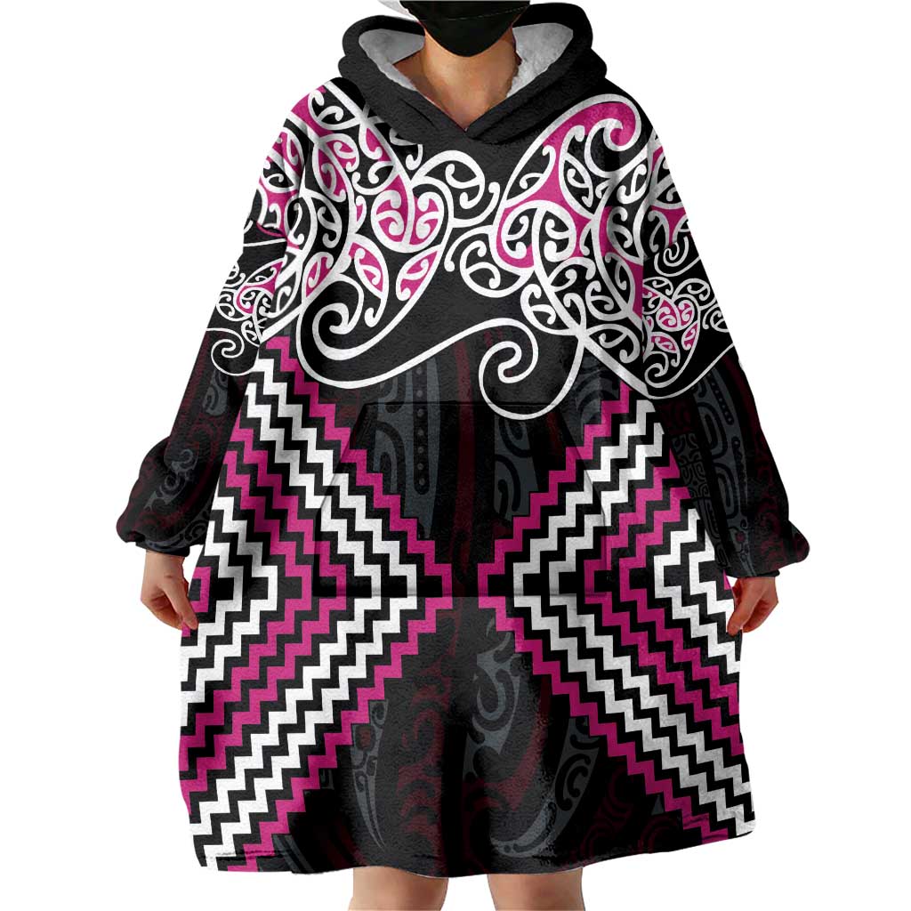 Pink Aotearoa Tukutuku Manawa Tapu Wearable Blanket Hoodie Ta Moko Toi Maori LT9 - Polynesian Pride