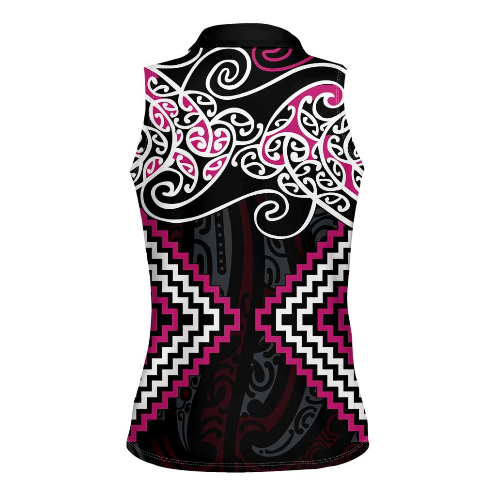 Pink Aotearoa Tukutuku Manawa Tapu Women Sleeveless Polo Shirt Ta Moko Toi Maori LT9 - Polynesian Pride