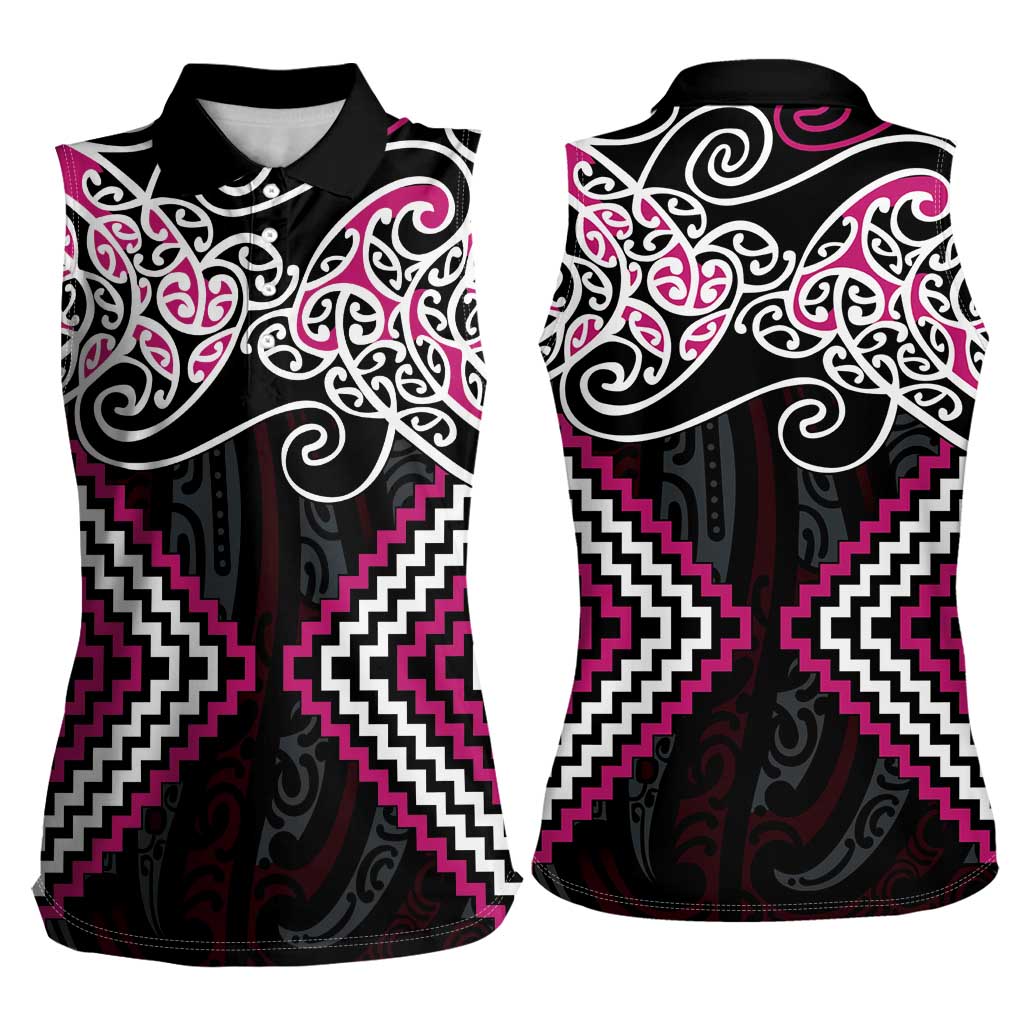 Pink Aotearoa Tukutuku Manawa Tapu Women Sleeveless Polo Shirt Ta Moko Toi Maori LT9 - Polynesian Pride