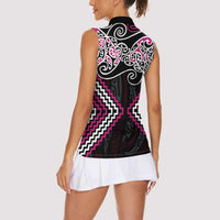 Pink Aotearoa Tukutuku Manawa Tapu Women Sleeveless Polo Shirt Ta Moko Toi Maori LT9 - Polynesian Pride