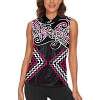 Pink Aotearoa Tukutuku Manawa Tapu Women Sleeveless Polo Shirt Ta Moko Toi Maori LT9 - Polynesian Pride