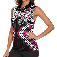 Pink Aotearoa Tukutuku Manawa Tapu Women Sleeveless Polo Shirt Ta Moko Toi Maori LT9 - Polynesian Pride