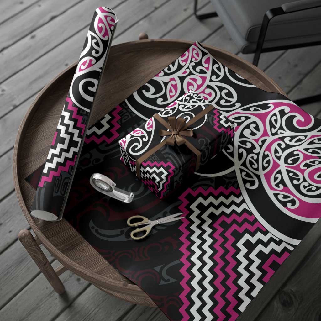 Pink Aotearoa Tukutuku Manawa Tapu Wrapping Paper Ta Moko Toi Maori - Polynesian Pride