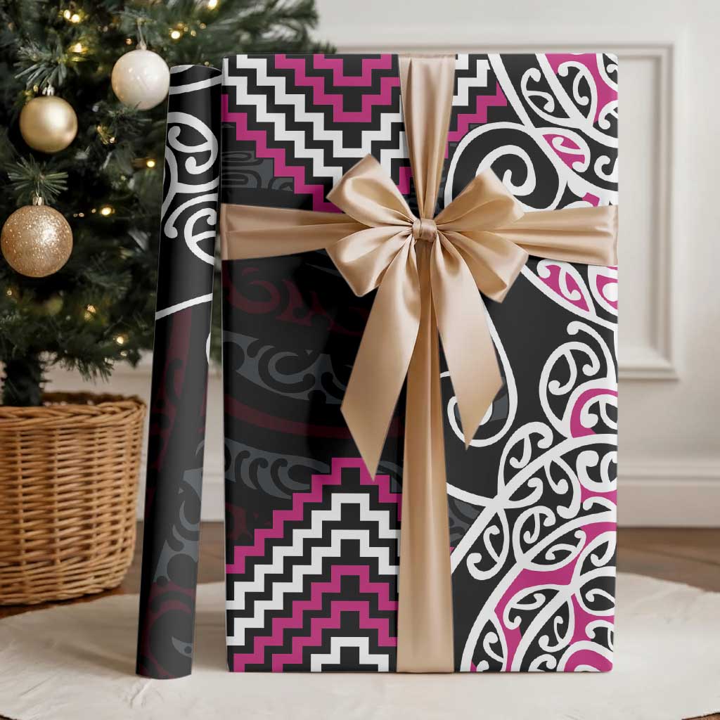 Pink Aotearoa Tukutuku Manawa Tapu Wrapping Paper Ta Moko Toi Maori - Polynesian Pride
