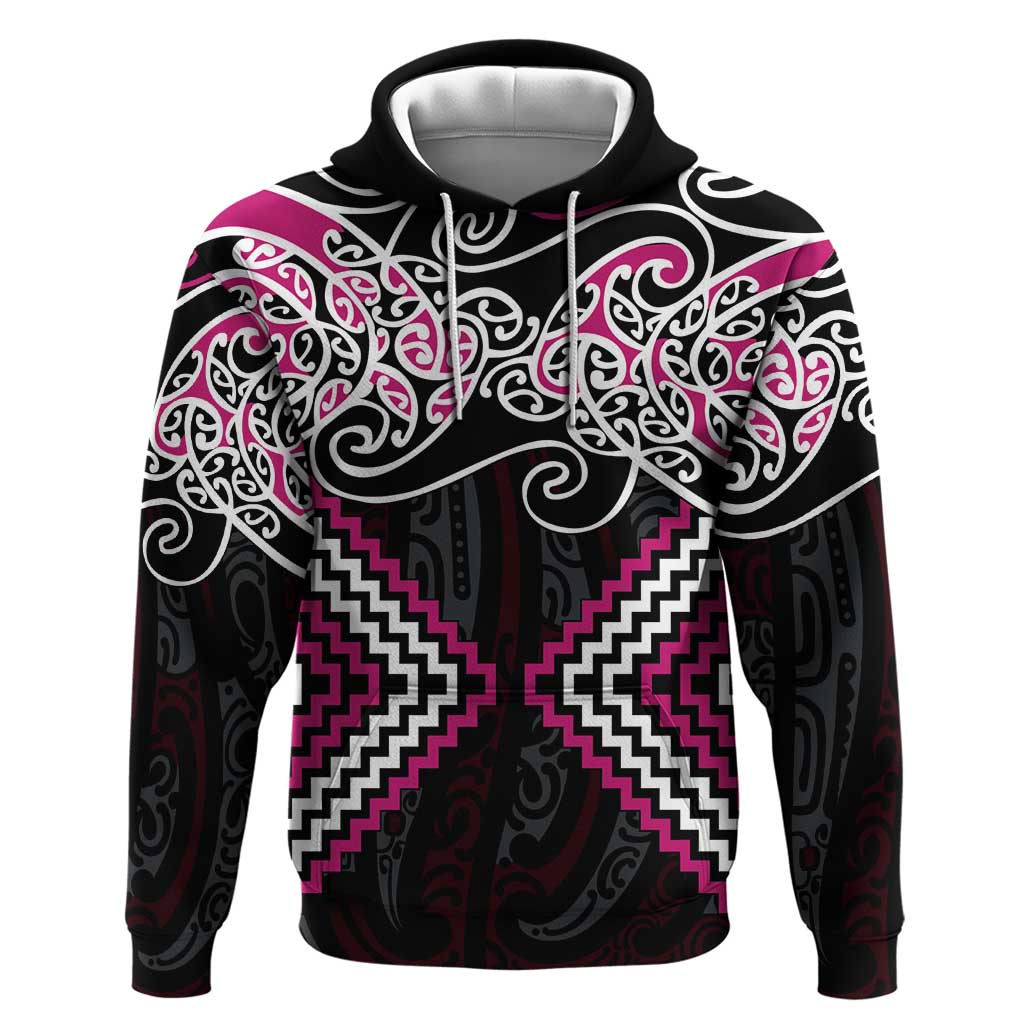 Pink Aotearoa Tukutuku Manawa Tapu Zip Hoodie Ta Moko Toi Maori LT9 Pullover Hoodie Pink - Polynesian Pride