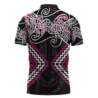 Pink Aotearoa Tukutuku Manawa Tapu Zipper Polo Shirt Ta Moko Toi Maori LT9 - Polynesian Pride