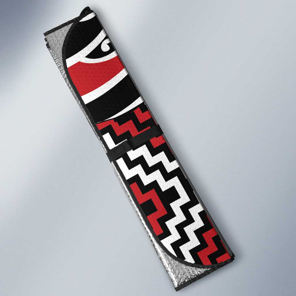 Red Aotearoa Tukutuku Manawa Tapu Auto Sun Shade Ta Moko Toi Maori - Polynesian Pride