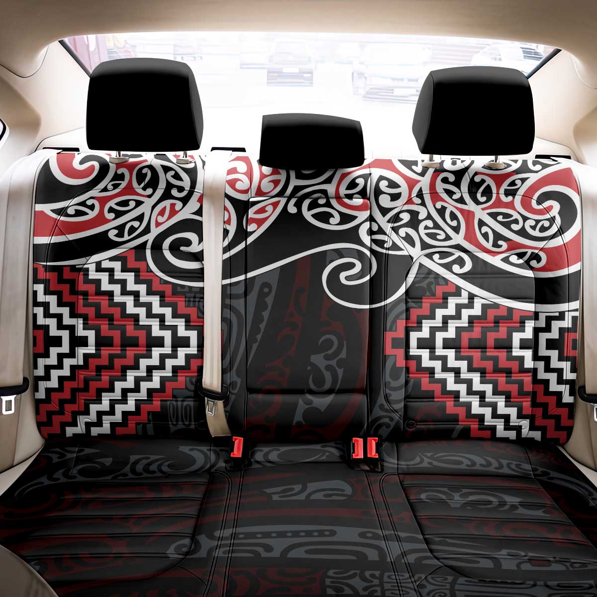 Red Aotearoa Tukutuku Manawa Tapu Back Car Seat Cover Ta Moko Toi Maori LT9 - Polynesian Pride