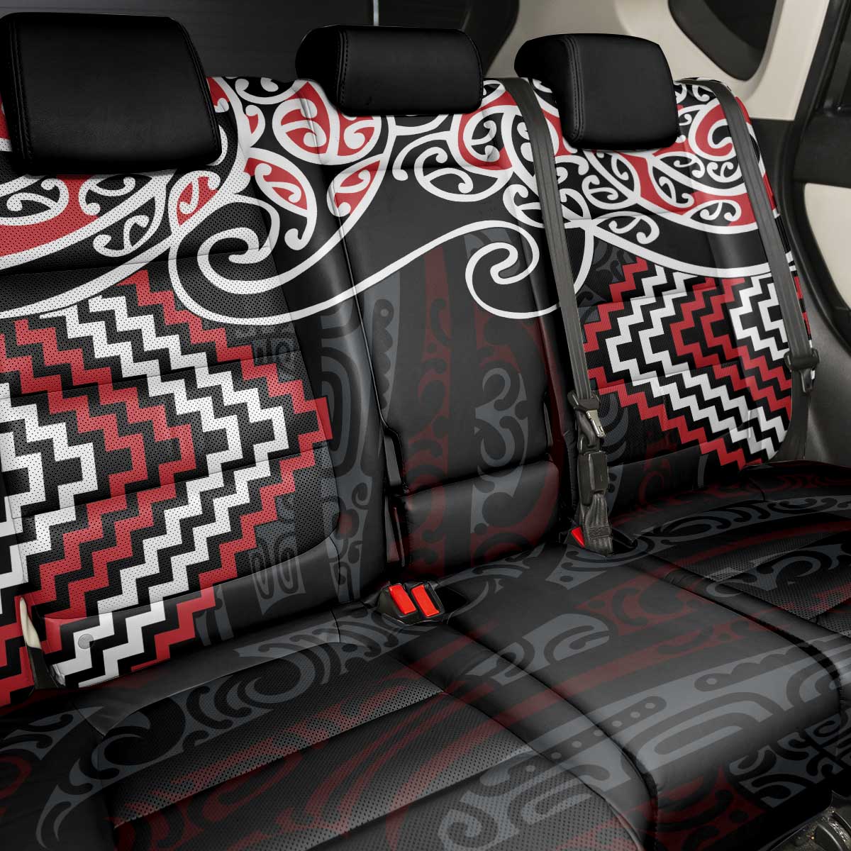 Red Aotearoa Tukutuku Manawa Tapu Back Car Seat Cover Ta Moko Toi Maori LT9 - Polynesian Pride