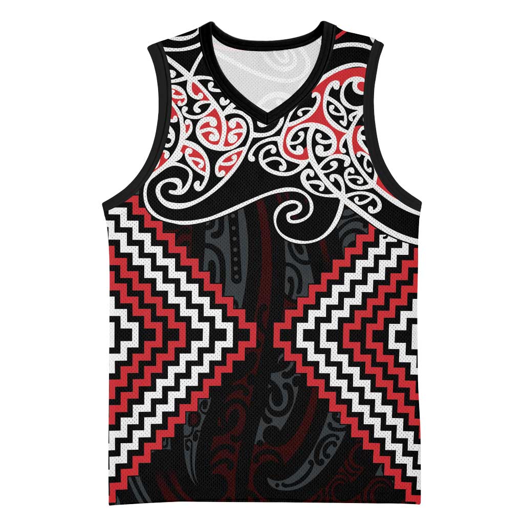 Red Aotearoa Tukutuku Manawa Tapu Basketball Jersey Ta Moko Toi Maori LT9 Unisex Red - Polynesian Pride
