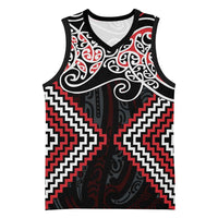 Red Aotearoa Tukutuku Manawa Tapu Basketball Jersey Ta Moko Toi Maori LT9 Unisex Red - Polynesian Pride