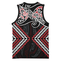 Red Aotearoa Tukutuku Manawa Tapu Basketball Jersey Ta Moko Toi Maori LT9 - Polynesian Pride