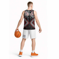 Red Aotearoa Tukutuku Manawa Tapu Basketball Jersey Ta Moko Toi Maori LT9 - Polynesian Pride