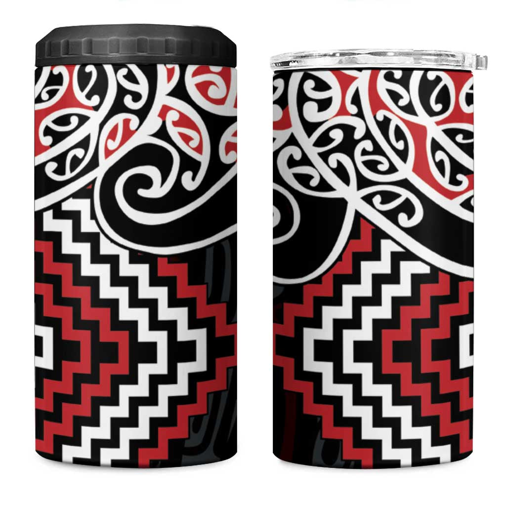 Red Aotearoa Tukutuku Manawa Tapu 4 in 1 Can Cooler Tumbler Ta Moko Toi Maori LT9 One Size: 16 oz Red - Polynesian Pride