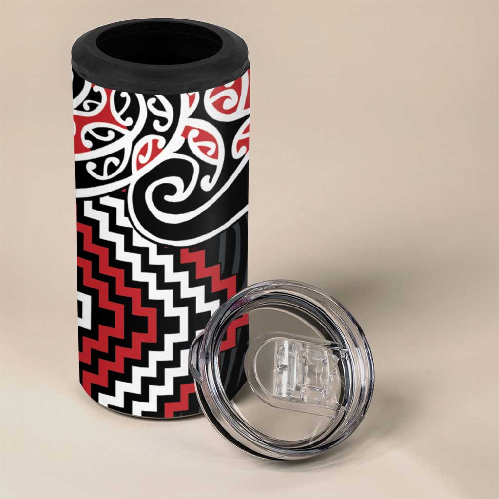 Red Aotearoa Tukutuku Manawa Tapu 4 in 1 Can Cooler Tumbler Ta Moko Toi Maori LT9 - Polynesian Pride