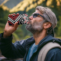 Red Aotearoa Tukutuku Manawa Tapu 4 in 1 Can Cooler Tumbler Ta Moko Toi Maori LT9 - Polynesian Pride