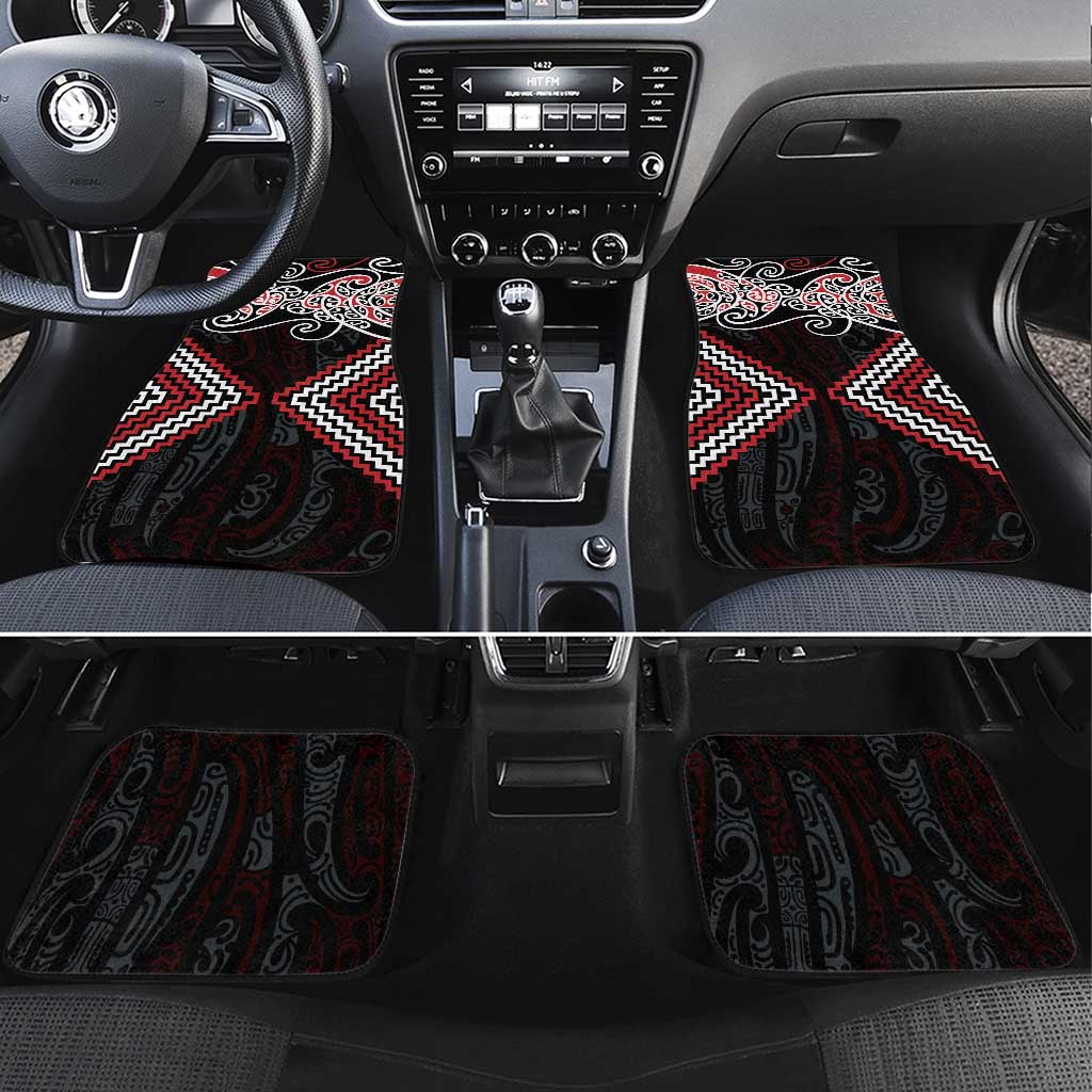 Red Aotearoa Tukutuku Manawa Tapu Car Mats Ta Moko Toi Maori LT9 Set 4pcs Red - Polynesian Pride