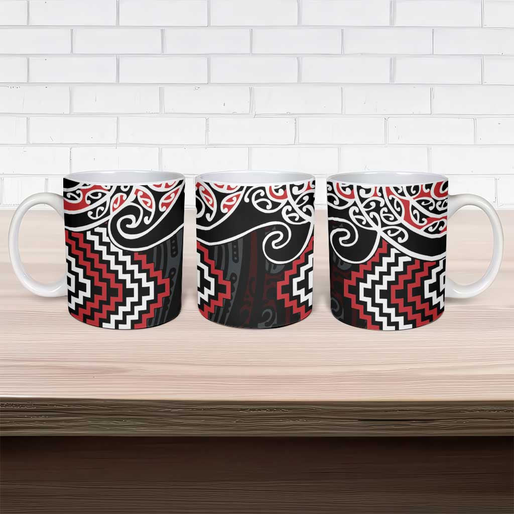 Red Aotearoa Tukutuku Manawa Tapu Ceramic Mug Ta Moko Toi Maori - Polynesian Pride