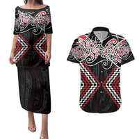 Red Aotearoa Tukutuku Manawa Tapu Couples Matching Puletasi and Hawaiian Shirt Ta Moko Toi Maori LT9 Red - Polynesian Pride