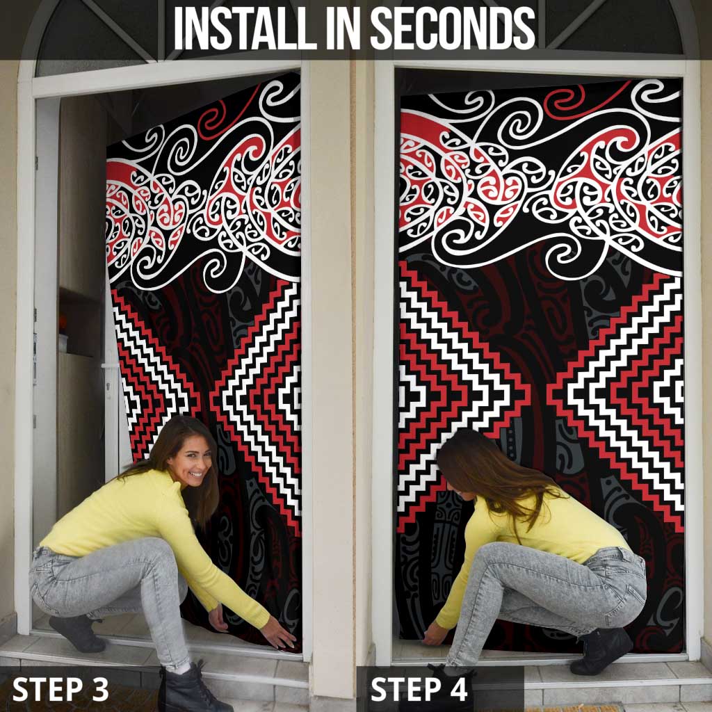 Red Aotearoa Tukutuku Manawa Tapu Door Cover Ta Moko Toi Maori LT9 - Polynesian Pride