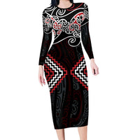 Red Aotearoa Tukutuku Manawa Tapu Family Matching Long Sleeve Bodycon Dress and Hawaiian Shirt Ta Moko Toi Maori LT9 Mom's Dress Red - Polynesian Pride