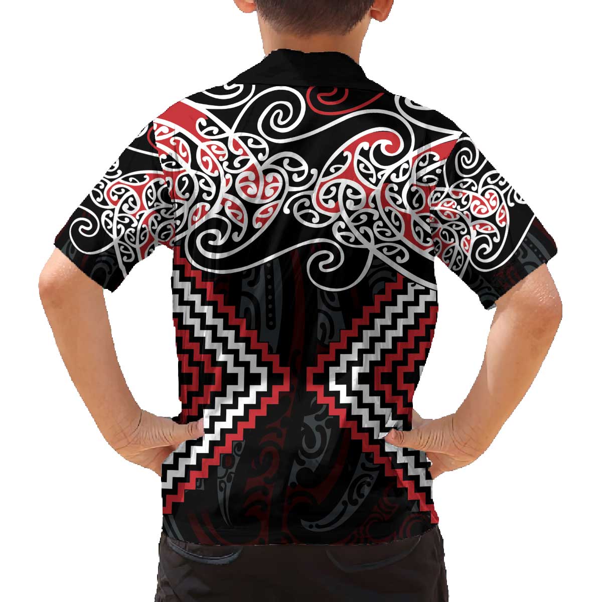 Red Aotearoa Tukutuku Manawa Tapu Family Matching Off The Shoulder Long Sleeve Dress and Hawaiian Shirt Ta Moko Toi Maori LT9 - Polynesian Pride