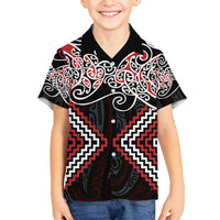 Red Aotearoa Tukutuku Manawa Tapu Family Matching Off Shoulder Maxi Dress and Hawaiian Shirt Ta Moko Toi Maori LT9 Son's Shirt Red - Polynesian Pride