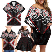 Red Aotearoa Tukutuku Manawa Tapu Family Matching Off Shoulder Short Dress and Hawaiian Shirt Ta Moko Toi Maori LT9 - Polynesian Pride