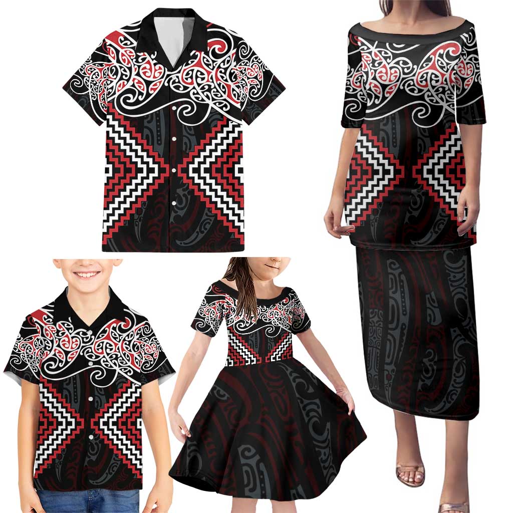 Red Aotearoa Tukutuku Manawa Tapu Family Matching Puletasi and Hawaiian Shirt Ta Moko Toi Maori LT9 - Polynesian Pride