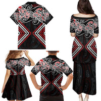 Red Aotearoa Tukutuku Manawa Tapu Family Matching Puletasi and Hawaiian Shirt Ta Moko Toi Maori LT9 - Polynesian Pride
