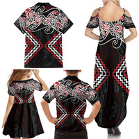 Red Aotearoa Tukutuku Manawa Tapu Family Matching Summer Maxi Dress and Hawaiian Shirt Ta Moko Toi Maori LT9 - Polynesian Pride