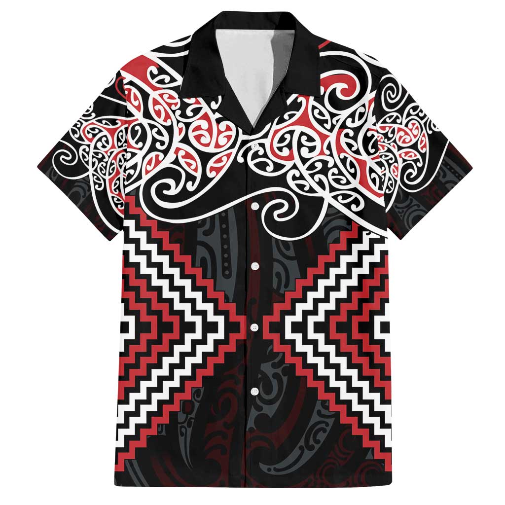 Red Aotearoa Tukutuku Manawa Tapu Family Matching Tank Maxi Dress and Hawaiian Shirt Ta Moko Toi Maori LT9 Dad's Shirt - Short Sleeve Red - Polynesian Pride