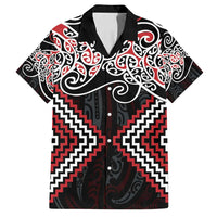 Red Aotearoa Tukutuku Manawa Tapu Family Matching Tank Maxi Dress and Hawaiian Shirt Ta Moko Toi Maori LT9 Dad's Shirt - Short Sleeve Red - Polynesian Pride
