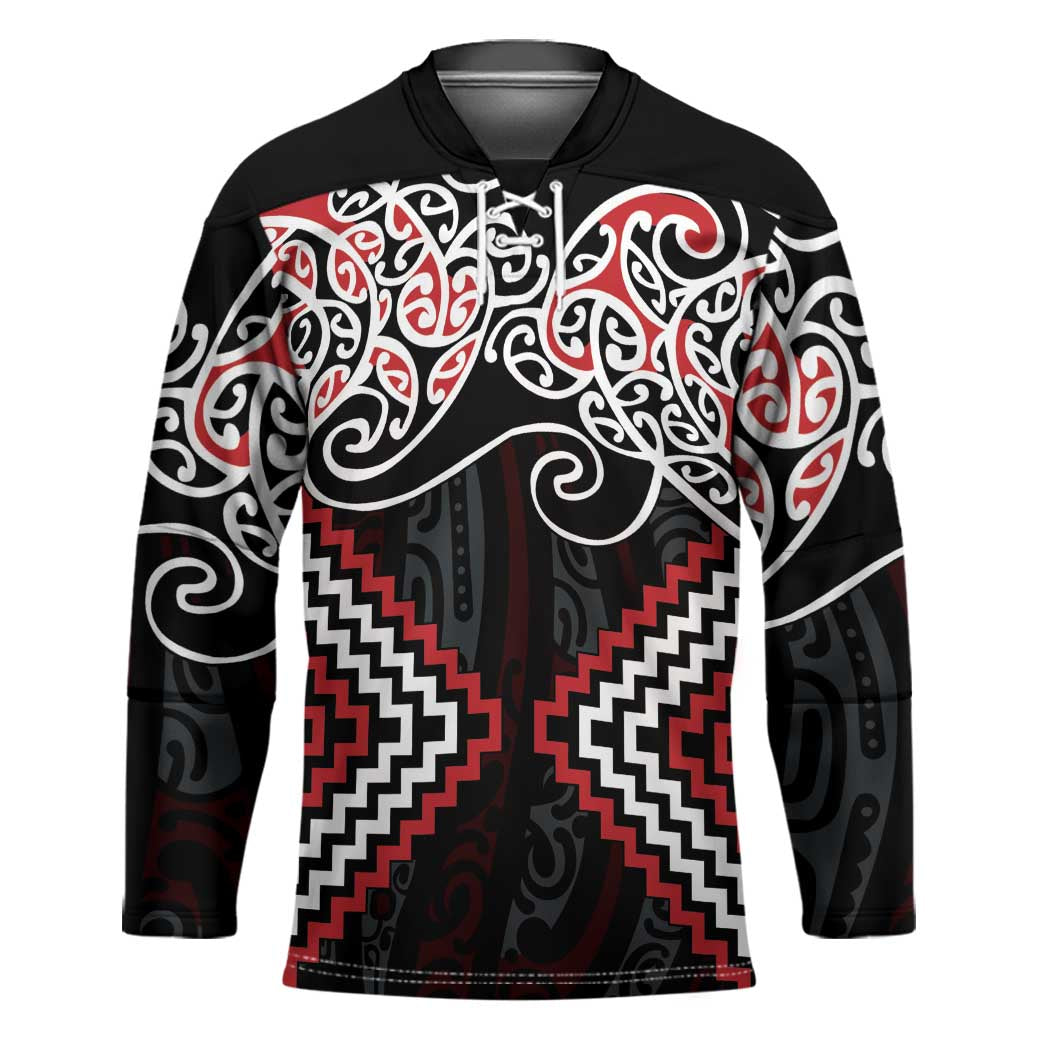 Red Aotearoa Tukutuku Manawa Tapu Hockey Jersey Ta Moko Toi Maori LT9 Unisex Red - Polynesian Pride