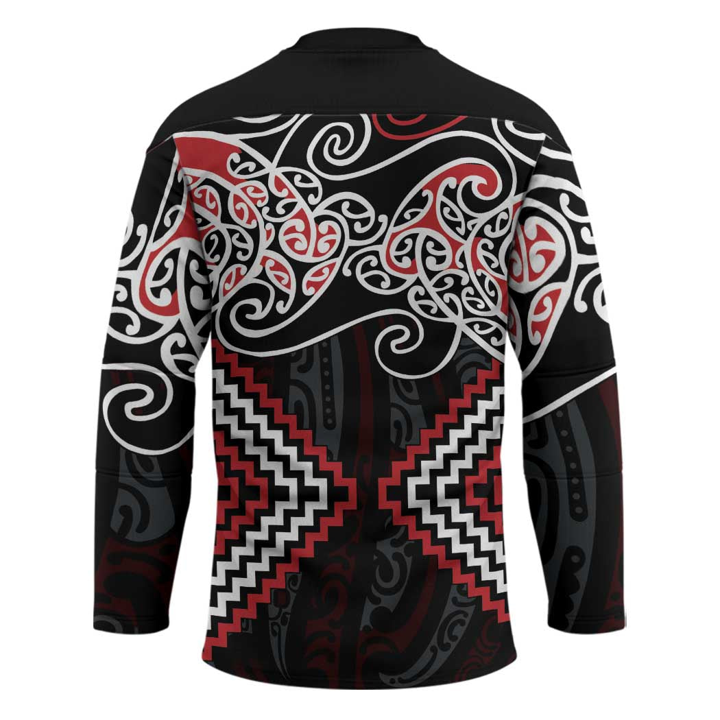 Red Aotearoa Tukutuku Manawa Tapu Hockey Jersey Ta Moko Toi Maori LT9 - Polynesian Pride