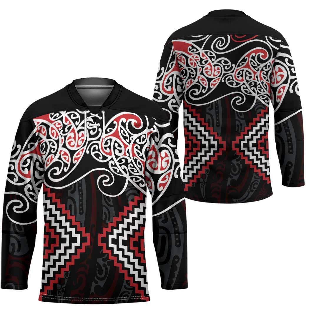 Red Aotearoa Tukutuku Manawa Tapu Hockey Jersey Ta Moko Toi Maori LT9 - Polynesian Pride