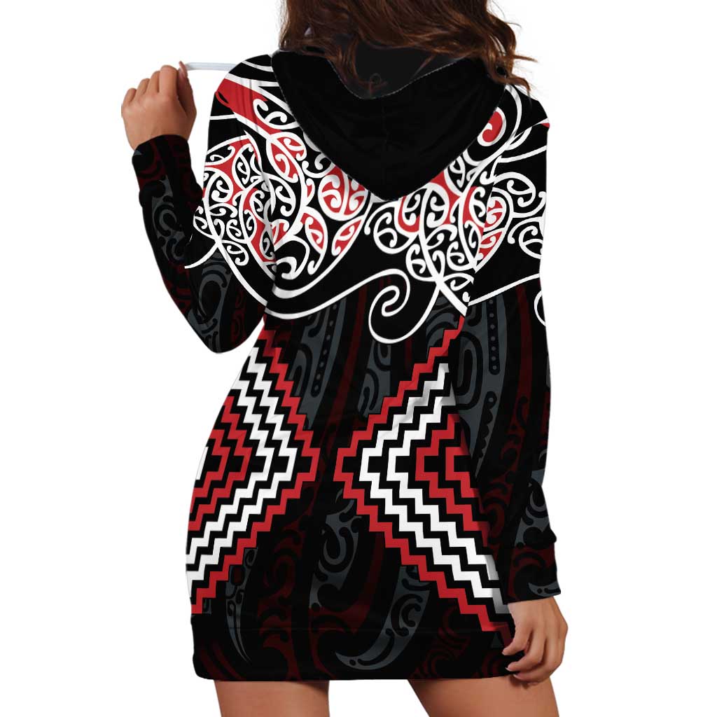 Red Aotearoa Tukutuku Manawa Tapu Hoodie Dress Ta Moko Toi Maori LT9 - Polynesian Pride
