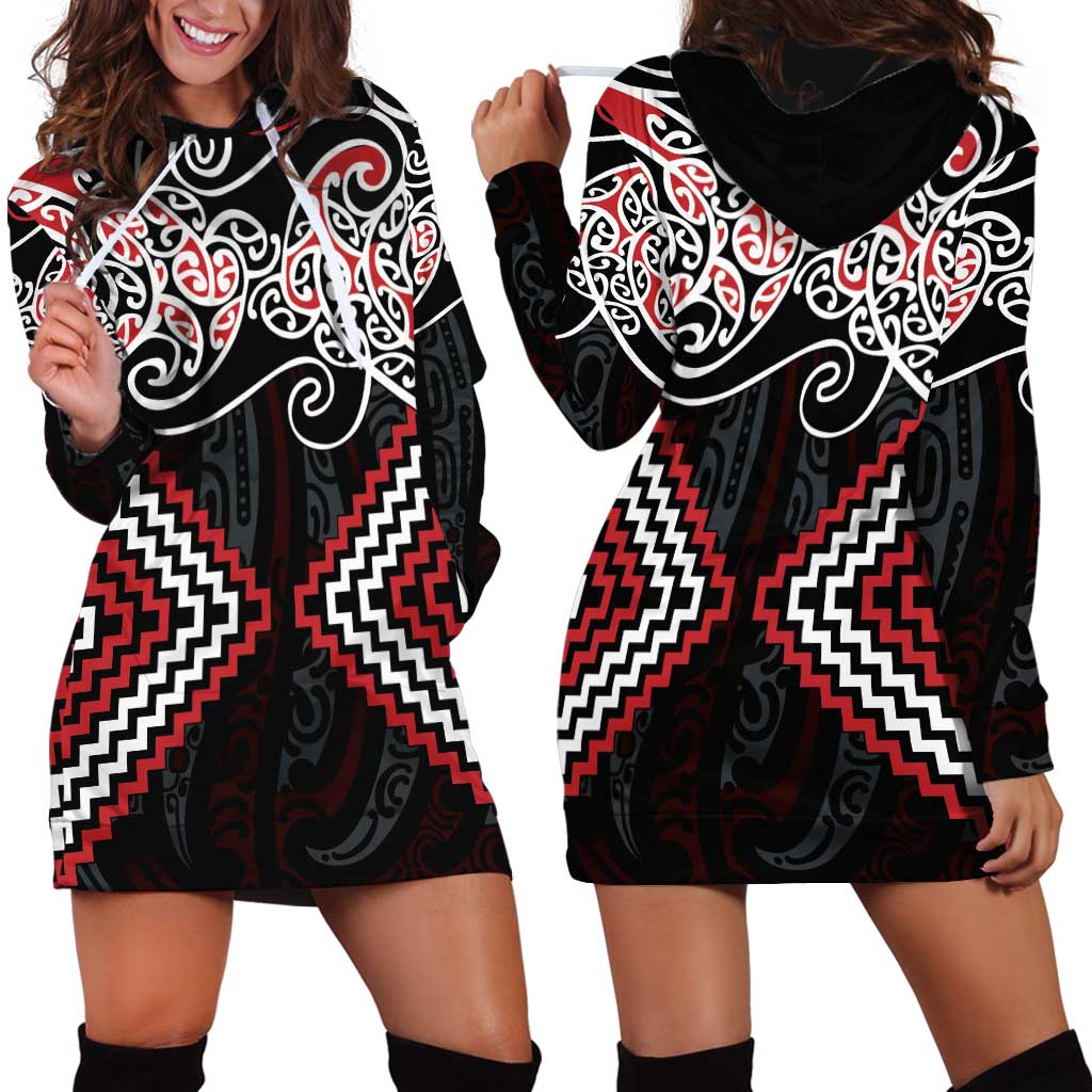 Red Aotearoa Tukutuku Manawa Tapu Hoodie Dress Ta Moko Toi Maori LT9 - Polynesian Pride