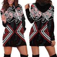 Red Aotearoa Tukutuku Manawa Tapu Hoodie Dress Ta Moko Toi Maori LT9 - Polynesian Pride