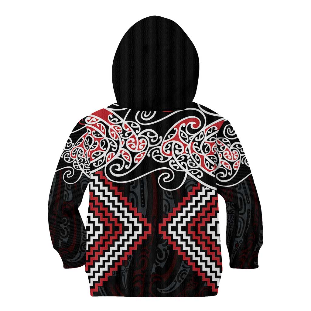 Red Aotearoa Tukutuku Manawa Tapu Kid Hoodie Ta Moko Toi Maori LT9 - Polynesian Pride