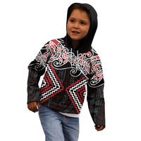 Red Aotearoa Tukutuku Manawa Tapu Kid Hoodie Ta Moko Toi Maori LT9 - Polynesian Pride