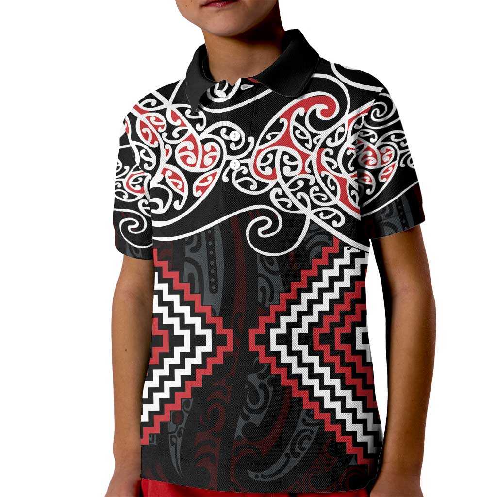 Red Aotearoa Tukutuku Manawa Tapu Kid Polo Shirt Ta Moko Toi Maori LT9 Kid Red - Polynesian Pride